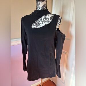 Boston Proper Black Long Sleeve Top with Cutout Detail, size Lg.